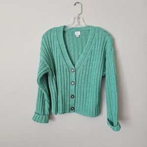 a new day Seafoam Ribbed V-Neck Button Front Cardigan